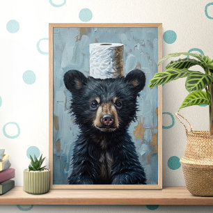 Poster Cartaz Engraçado de Urso Preto de Papel Higiênico