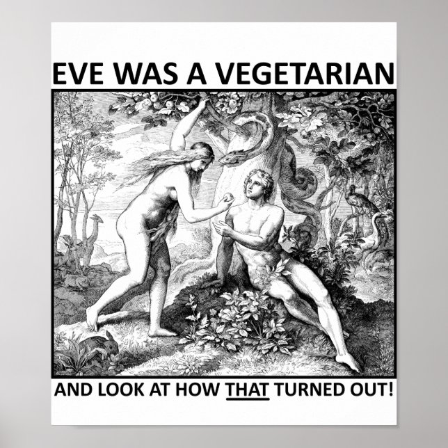 Poster Cartaz Engraçado Vegetariano da Eva (Frente)
