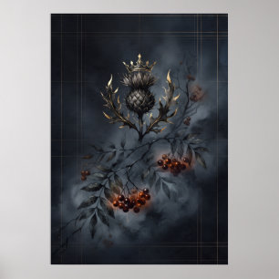 Poster Cartaz Escocês de Thistle Rowan Escuro Tartã Coroa