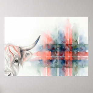 Poster Cartaz Escocês de Vaca das Terras Altas em Aquarel