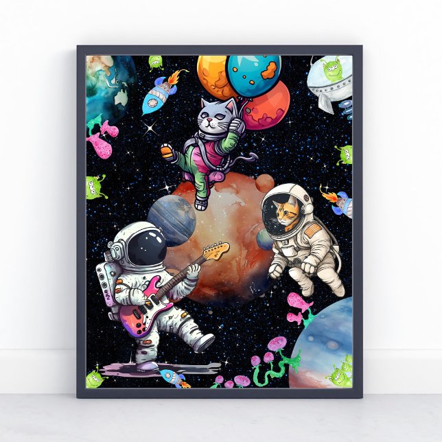 Poster Cartaz Espacial de Astronauta Passional e Gato Fof (Criador carregado)