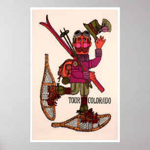 Poster Cartaz Esportivo de Arte de Esqui Vintage do Color