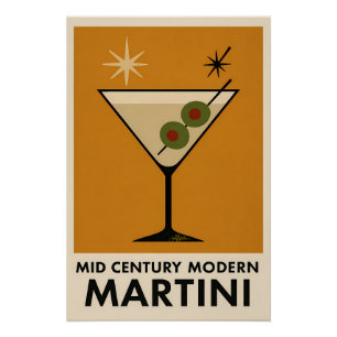 Pôster Cartaz Estilo Meados do Século Moderno Martini