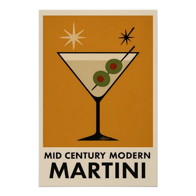 Pôster Cartaz Estilo Meados do Século Moderno Martini (Frente)