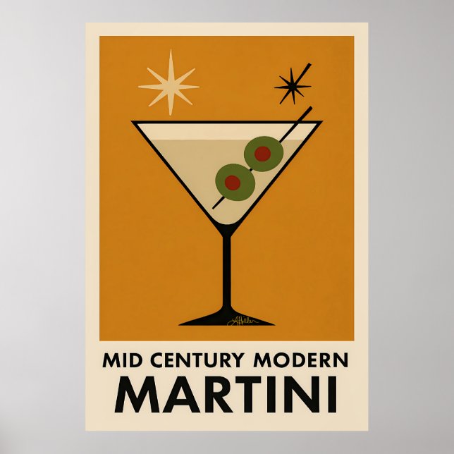 Poster Cartaz Estilo Meados do Século Moderno Martini (Frente)