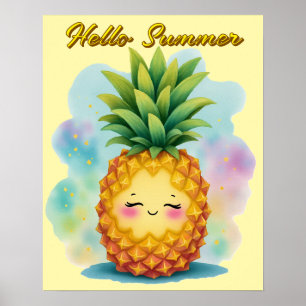 Poster Cartaz Feliz Abacaxi Olá Verão