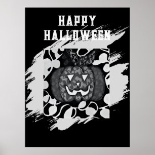 Poster Cartaz Feliz Halloween com Desenho de Abóbora