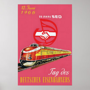 Poster Cartaz Ferrovias da Alemanha Oriental 1966 20 anos