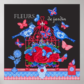 Poster Cartaz Fleur Porcelana Pássaros e Casa de Pássaros