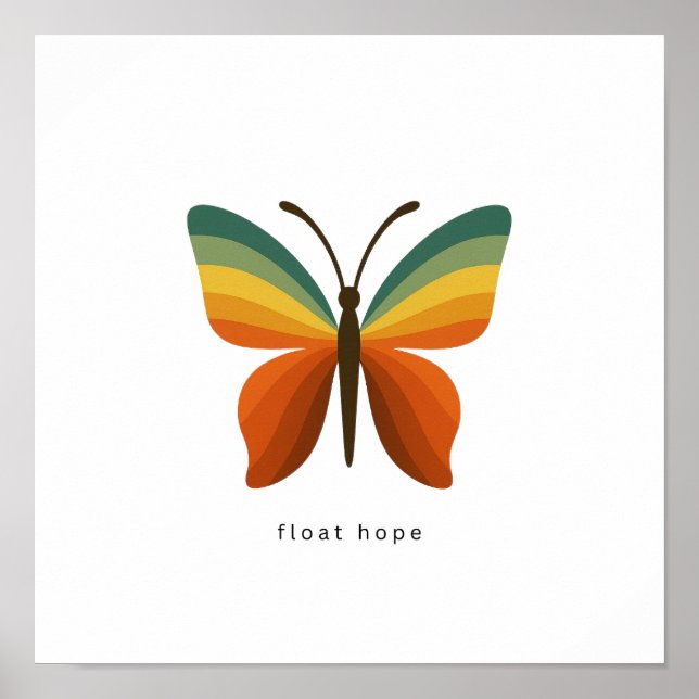 Poster Cartaz Float Hope Retro Rainbow Butterfly 12x12 (Frente)