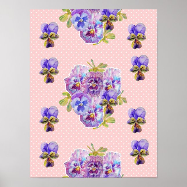 Poster Cartaz Flor de Amor-Perfeito Rosa no estilo Shabby (Frente)