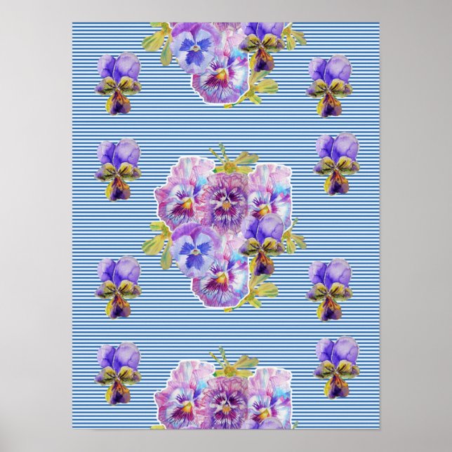 Poster Cartaz Flor de Malmequer Azul Shabby Chic (Frente)