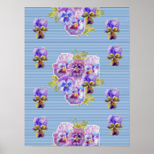 Poster Cartaz Flor de Pansy Azul Shabby Chic