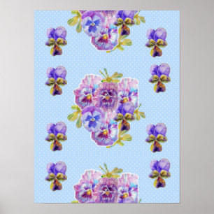 Poster Cartaz Flor de Pensamento Ponto Azul Shabby Chic
