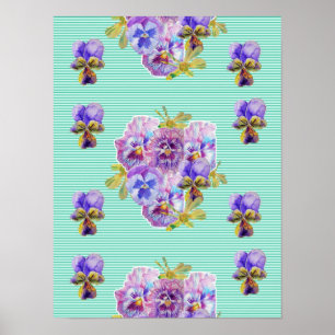 Poster Cartaz Flor de Pensamento Turquesa Shabby Chic