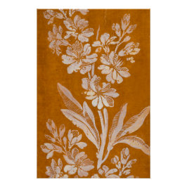 Pôster Cartaz Floral Branco Botânico Vintage em Marrom –