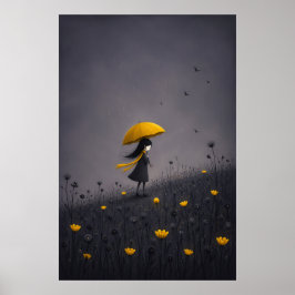 Poster Cartaz Floral Caprichoso Escuro Guarda-Chuva Amare