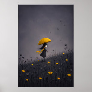 Poster Cartaz Floral Caprichoso Escuro Guarda-Chuva Amare
