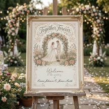 Cartaz Floral de Casamento Creme