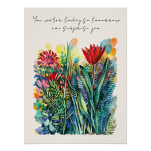 Pôster Cartaz floral em aquarela com citação