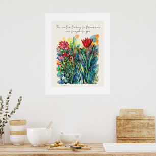 Poster Cartaz floral em aquarela com citação