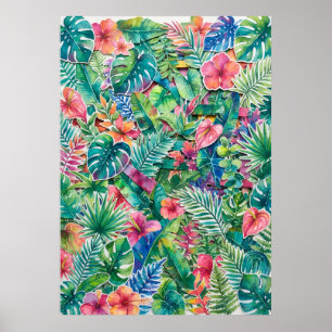 Poster Cartaz Floral Rosa Tropical da Selva