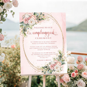 Poster Cartaz Floral Verde Elegante em Dourado Rosa Sem F