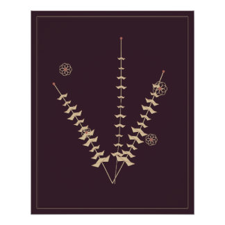 Pôster Cartaz Floral Vintage Estudo Botânico Oxblood