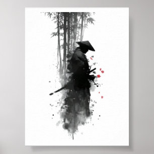 Poster Cartaz Floresta de Bambu Samurai Tinta Japonesa