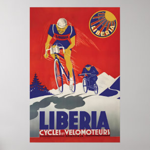 Poster Cartaz Francês de Bicicleta dos Anos 1930 Liberia 