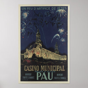 Poster Cartaz Francês Vintage do Casino Municipal de Pau
