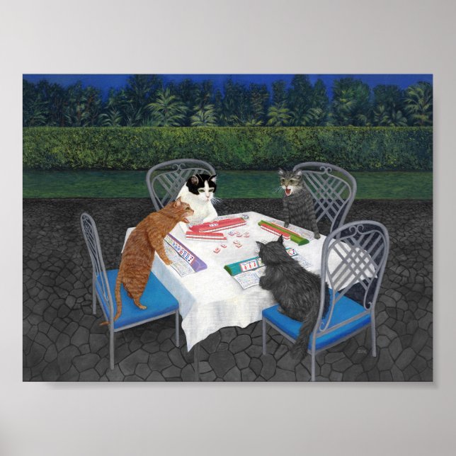 Poster Cartaz Gatos Jogando Mahjong 2 (Frente)