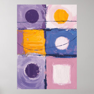 Poster Cartaz Geométrico Abstrato Rosa Roxo Pastel