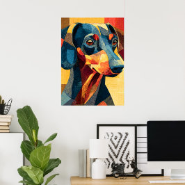 Poster Cartaz Geométrico Colorido de Dachshund Abstrato