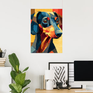 Poster Cartaz Geométrico Colorido de Dachshund Abstrato