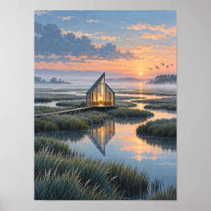 Poster Cartaz Glass Chapel Tidal Marsh Dawn 12x16