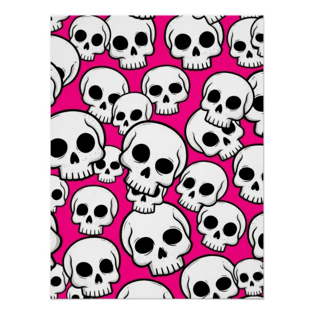 Pôster Cartaz Glossy com Padrão de Caveira Rosa (Frente)