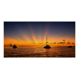 Pôster Cartaz Glossy de Iate ao Pôr do Sol no Caribe