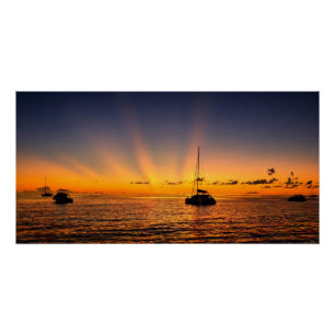 Pôster Cartaz Glossy de Iate ao Pôr do Sol no Caribe