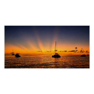 Pôster Cartaz Glossy de Iate ao Pôr do Sol no Caribe