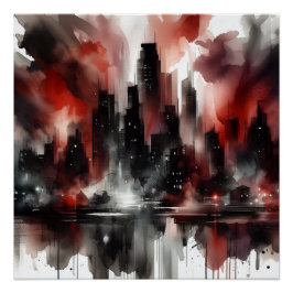Pôster Cartaz Glossy de Paisagem Urbana Abstrata
