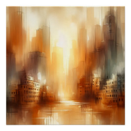 Pôster Cartaz Glossy de Paisagem Urbana Abstrata