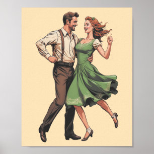 Poster Cartaz Gráfico de Casal de Dança Swing Vintage dos
