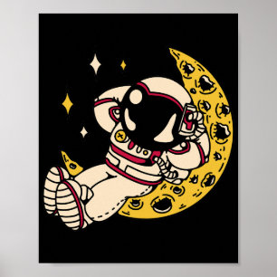 Poster Cartaz Gráfico do Astronauta Relaxando na Lua Cres