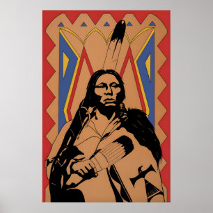 Poster Cartaz Guerreiro Nativo Americano (ou chefe de tri