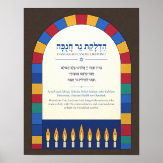 Poster Cartaz Hebraico da Bênção de Hanukkah - Vidro Colo