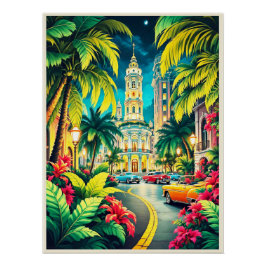 Pôster Cartaz Histórico de Havana à Noite.
