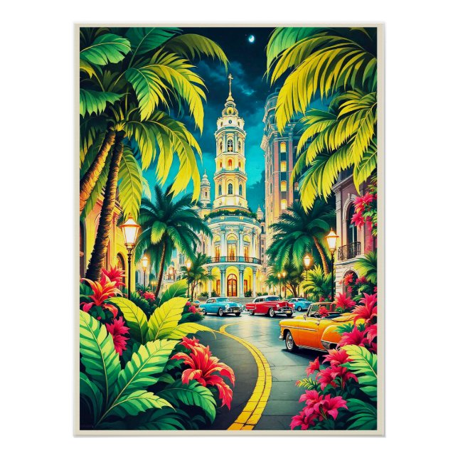 Pôster Cartaz Histórico de Havana à Noite. (Frente)