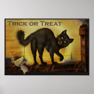 Pôster Cartaz Humorístico de Gato Preto Vintage para Dia