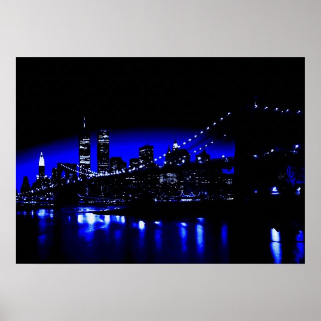 Pôster Cartaz Impresso Azul da Cidade de Nova York (Frente)